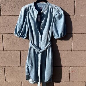 GAP Light Blue Denim Dress with Puff Sleeves